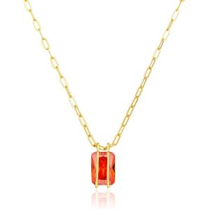 imageCicy Bell Womens Pendant Necklace Platinum Plated Cubic Zirconia Rectangular Paperclip Link Chain Adjustable Gifts 177 with 2 ExtenderDark Red