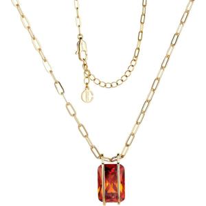 imageCicy Bell Womens Pendant Necklace Platinum Plated Cubic Zirconia Rectangular Paperclip Link Chain Adjustable Gifts 177 with 2 ExtenderGold