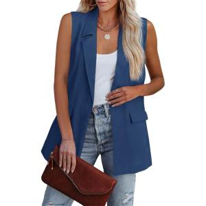 imageCicy Bell Womens Sleeveless Blazer Vest Casual Open Front Single Button Summer Jacket with PocketsBlue
