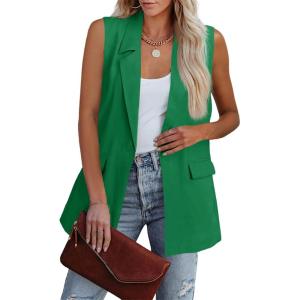 imageCicy Bell Womens Sleeveless Blazer Vest Casual Open Front Single Button Summer Jacket with PocketsGreen