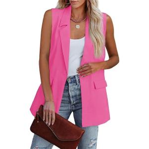 imageCicy Bell Womens Sleeveless Blazer Vest Casual Open Front Single Button Summer Jacket with PocketsHot Pink