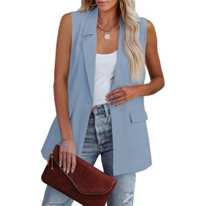 imageCicy Bell Womens Sleeveless Blazer Vest Casual Open Front Single Button Summer Jacket with PocketsLight Blue