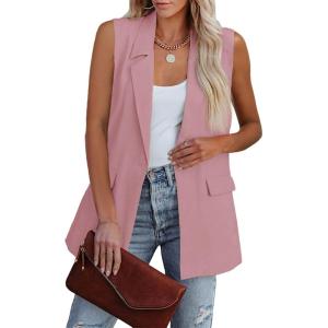 imageCicy Bell Womens Sleeveless Blazer Vest Casual Open Front Single Button Summer Jacket with PocketsLight Pink