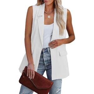 imageCicy Bell Womens Sleeveless Blazer Vest Casual Open Front Single Button Summer Jacket with PocketsWhite