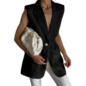 imageCicy Bell Womens Work Casual Sleeveless Blazer Vest Fashion Open Front Lapel Elastic Waist Blazer Jackets with PocketsBlack