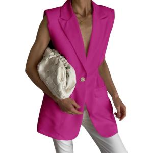 imageCicy Bell Womens Work Casual Sleeveless Blazer Vest Fashion Open Front Lapel Elastic Waist Blazer Jackets with PocketsRose Red