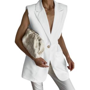 imageCicy Bell Womens Work Casual Sleeveless Blazer Vest Fashion Open Front Lapel Elastic Waist Blazer Jackets with PocketsWhite