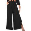 imageCicy Bell Womens 2 Piece Outfits Long Sleeve Tie Knot Front Crop Tops and Side Split Button Wide Leg Pants SetsBlack