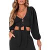 imageCicy Bell Womens 2 Piece Outfits Long Sleeve Tie Knot Front Crop Tops and Side Split Button Wide Leg Pants SetsBlack