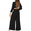 imageCicy Bell Womens 2 Piece Outfits Long Sleeve Tie Knot Front Crop Tops and Side Split Button Wide Leg Pants SetsBlack