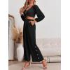 imageCicy Bell Womens 2 Piece Outfits Long Sleeve Tie Knot Front Crop Tops and Side Split Button Wide Leg Pants SetsBlack