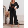 imageCicy Bell Womens 2 Piece Outfits Long Sleeve Tie Knot Front Crop Tops and Side Split Button Wide Leg Pants SetsBlack