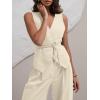 imageCicy Bell Womens 2 Piece Outfits V Neck Tie Waist Blazer Vest and Wide Leg Business Casual Suit Pants SetsApricot