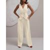 imageCicy Bell Womens 2 Piece Outfits V Neck Tie Waist Blazer Vest and Wide Leg Business Casual Suit Pants SetsApricot