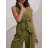 imageCicy Bell Womens 2 Piece Outfits V Neck Tie Waist Blazer Vest and Wide Leg Business Casual Suit Pants SetsArmy Green