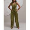 imageCicy Bell Womens 2 Piece Outfits V Neck Tie Waist Blazer Vest and Wide Leg Business Casual Suit Pants SetsArmy Green