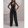 imageCicy Bell Womens 2 Piece Outfits V Neck Tie Waist Blazer Vest and Wide Leg Business Casual Suit Pants SetsBlack