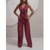imageCicy Bell Womens 2 Piece Outfits V Neck Tie Waist Blazer Vest and Wide Leg Business Casual Suit Pants SetsBurgundy