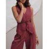 imageCicy Bell Womens 2 Piece Outfits V Neck Tie Waist Blazer Vest and Wide Leg Business Casual Suit Pants SetsBurgundy