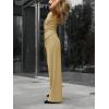 imageCicy Bell Womens 2 Piece Outfits V Neck Tie Waist Blazer Vest and Wide Leg Business Casual Suit Pants SetsKhaki