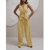 imageCicy Bell Womens 2 Piece Outfits V Neck Tie Waist Blazer Vest and Wide Leg Business Casual Suit Pants SetsKhaki