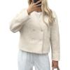 imageCicy Bell Womens Cropped Teddy Pea Coat Collarless Wool Blend Fleece Short Jacket Work Casual Fall OuterwearApricot