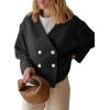 imageCicy Bell Womens Cropped Teddy Pea Coat Collarless Wool Blend Fleece Short Jacket Work Casual Fall OuterwearBlack
