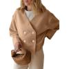 imageCicy Bell Womens Cropped Teddy Pea Coat Collarless Wool Blend Fleece Short Jacket Work Casual Fall OuterwearBrown