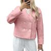 imageCicy Bell Womens Cropped Teddy Pea Coat Collarless Wool Blend Fleece Short Jacket Work Casual Fall OuterwearPink