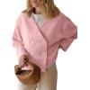 imageCicy Bell Womens Cropped Teddy Pea Coat Collarless Wool Blend Fleece Short Jacket Work Casual Fall OuterwearPink