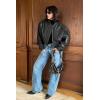 imageCicy Bell Womens Faux Leather Bomber Jackets Baseball Collar Zip Up Cropped Biker Coat with PocketsBlack