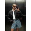 imageCicy Bell Womens Faux Leather Bomber Jackets Baseball Collar Zip Up Cropped Biker Coat with PocketsBlack