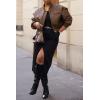 imageCicy Bell Womens Faux Leather Bomber Jackets Baseball Collar Zip Up Cropped Biker Coat with PocketsBrown