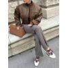 imageCicy Bell Womens Faux Leather Bomber Jackets Baseball Collar Zip Up Cropped Biker Coat with PocketsBrown