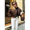 imageCicy Bell Womens Faux Leather Bomber Jackets Baseball Collar Zip Up Cropped Biker Coat with PocketsBrown