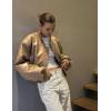 imageCicy Bell Womens Faux Leather Bomber Jackets Baseball Collar Zip Up Cropped Biker Coat with PocketsLight Khaki