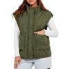 imageCicy Bell Womens Quilted Puffer Vest Stand Collar Zip Up Winter Lightweight Padded Gilet OuterwearArmy Green