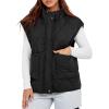 imageCicy Bell Womens Quilted Puffer Vest Stand Collar Zip Up Winter Lightweight Padded Gilet OuterwearBlack
