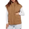 imageCicy Bell Womens Quilted Puffer Vest Stand Collar Zip Up Winter Lightweight Padded Gilet OuterwearLight Brown