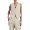 imageCicy Bell Womens Vest Sets 2 Piece Outfits Sleeveless Blazer Waistcoat and Dress Pants Suits Dressy CasualBeige