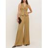 imageCicy Bell Womens Vest Sets Summer 2 Piece Outfits Button Crop Blazer Vest and Wide Leg Pant SuitsKhaki