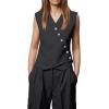 imageCicy Bell Womens Waistcoat Vest Sleeveless Blazers V Neck Button Up Asymmetrical Hem Work Office Suit VestsBlack