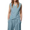 imageCicy Bell Womens Waistcoat Vest Sleeveless Blazers V Neck Button Up Asymmetrical Hem Work Office Suit VestsBlue