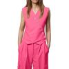 imageCicy Bell Womens Waistcoat Vest Sleeveless Blazers V Neck Button Up Asymmetrical Hem Work Office Suit VestsBright Pink