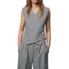 imageCicy Bell Womens Waistcoat Vest Sleeveless Blazers V Neck Button Up Asymmetrical Hem Work Office Suit VestsGrey