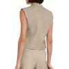 imageCicy Bell Womens Waistcoat Vest Sleeveless Blazers V Neck Button Up Asymmetrical Hem Work Office Suit VestsTaupe