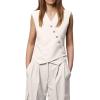 imageCicy Bell Womens Waistcoat Vest Sleeveless Blazers V Neck Button Up Asymmetrical Hem Work Office Suit VestsWhite