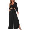 imageCicy Bell Womens 2 Piece Outfits Long Sleeve Tie Knot Front Crop Tops and Side Split Button Wide Leg Pants SetsBlack