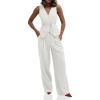 imageCicy Bell Womens 2 Piece Outfits V Neck Tie Waist Blazer Vest and Wide Leg Business Casual Suit Pants SetsWhite