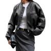 imageCicy Bell Womens Faux Leather Bomber Jackets Baseball Collar Zip Up Cropped Biker Coat with PocketsBlack